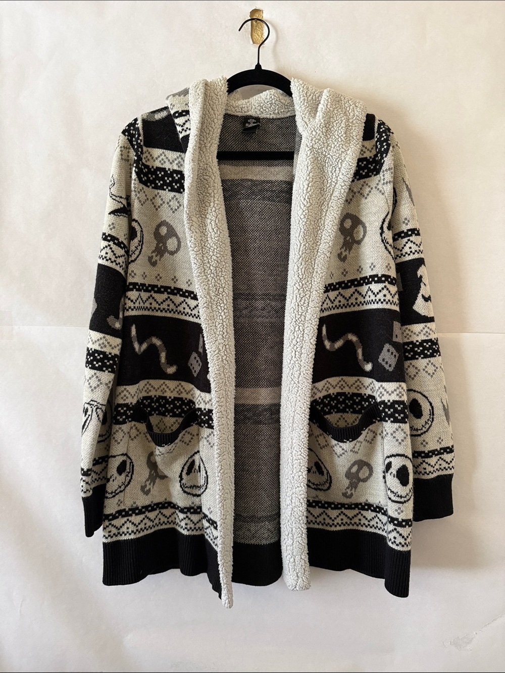Hot Topic Nightmare Before Christmas Cardigan Size S Halloween Fair Isle Sherpa